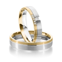 Paar Trauringe / Eheringe Gelbgold 375/- Weißgold 375/- zus. 0,055 ct, tw, si - RU-1088-2