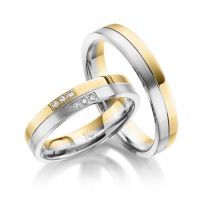 Paar Trauringe / Eheringe Gelbgold 375/- Weißgold 375/- zus. 0,060 ct, tw, si - RU-1085-1