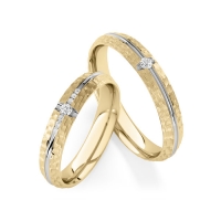 Paar Trauringe / Eheringe Gelbgold 585/- Weißgold 585/- zus. 0,070 ct, tw, si - RU-1850-7