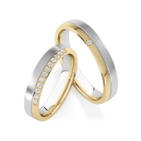 Paar Trauringe / Eheringe Gelbgold 585/- Weißgold 585/- zus. 0,120 ct, tw, si - RU-1834-7