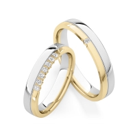 Paar Trauringe / Eheringe Gelbgold 585/- Weißgold 585/- zus. 0,140 ct, tw, si - RU-1835-7