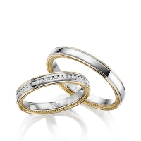 Paar Trauringe / Eheringe Gelbgold 585/- Weißgold 585/- zus. 0,192 ct, tw, si - RU-1621-1