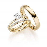 Paar Trauringe / Eheringe Gelbgold 585/- zus. 0,640 ct, tw, si - RU-1739-1