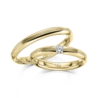 Paar Trauringe / Eheringe Gelbgold 750/- zus. 0,100 ct, tw, si - RU-1625-2 Paar Trauringe / Eheringe Gelbgold 750/- zus. 0,100 ct, tw, si - RU-1625-2