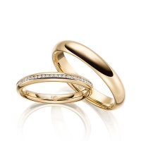 Paar Trauringe / Eheringe Gelbgold 750/- zus. 0,145 ct, tw, si - RU-1638-1 Paar Trauringe / Eheringe Gelbgold 750/- zus. 0,145 ct, tw, si - RU-1638-1