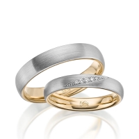 Paar Trauringe / Eheringe Innen Gelbgold 585/- , außen Weißgold 585/- zus. 0,036 ct, tw, si - RU-1642-1