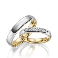 Paar Trauringe / Eheringe Innen Gelbgold 585/- , außen Weißgold 585/- zus. 0,142 ct, tw, si - RU-1641-1