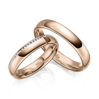 Paar Trauringe / Eheringe Innen Rotgold 750/- , außen Rotgold 750/- zus. 0,145 ct, tw, si - RU-1640-4 Paar Trauringe / Eheringe Innen Rotgold 750/- , außen Rotgold 750/- zus. 0,145 ct, tw, si - RU-1640-4
