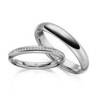 Paar Trauringe / Eheringe Palladium 585/- zus. 0,145 ct, tw, si - RU-1638-6