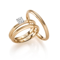 Paar Trauringe / Eheringe Roségold 585/- zus. 0,250 ct, tw, si - RU-1729-1