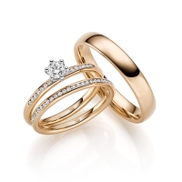 Paar Trauringe / Eheringe Roségold 585/- zus. 0,320 ct, tw, si - RU-1727-1