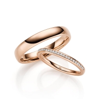 Paar Trauringe / Eheringe Rotgold 585/- zus. 0,140 ct, tw, si - RU-1697-4 Paar Trauringe / Eheringe Rotgold 585/- zus. 0,140 ct, tw, si - RU-1697-4