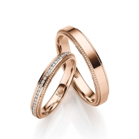 Paar Trauringe / Eheringe Rotgold 750/- zus. 0,140 ct, tw, si - RU-1700-3 Paar Trauringe / Eheringe Rotgold 750/- zus. 0,140 ct, tw, si - RU-1700-3