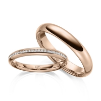 Paar Trauringe / Eheringe Rotgold 750/- zus. 0,145 ct, tw, si - RU-1638-3 Paar Trauringe / Eheringe Rotgold 750/- zus. 0,145 ct, tw, si - RU-1638-3