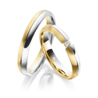 Paar Trauringe / Eheringe Weißgold 375/- Gelbgold 375/- zus. 0,040 ct, tw, si - RU-1087-2