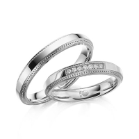 Paar Trauringe / Eheringe Weißgold 375/- zus. 0,070 ct, tw, si - RU-1624-3 Paar Trauringe / Eheringe Weißgold 375/- zus. 0,070 ct, tw, si - RU-1624-3