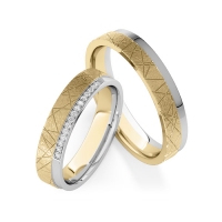 Paar Trauringe / Eheringe Weißgold 585/- Gelbgold 585/- zus. 0,075 ct, tw, vs - RU-1847-7